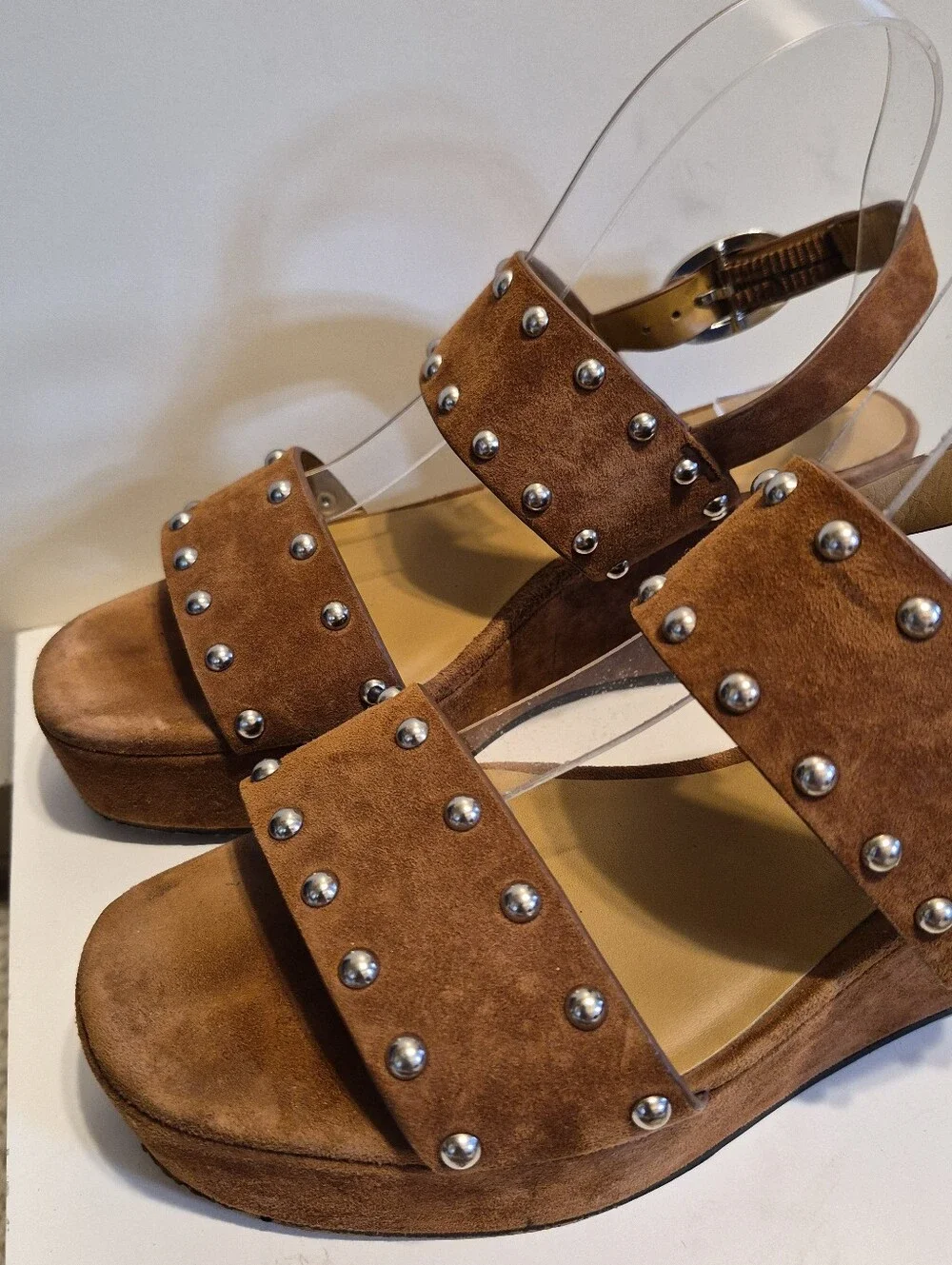 Rebecca Minkoff Brown Suede Studded Platform Wedge Sandals Sz. 8M Ret.$250
